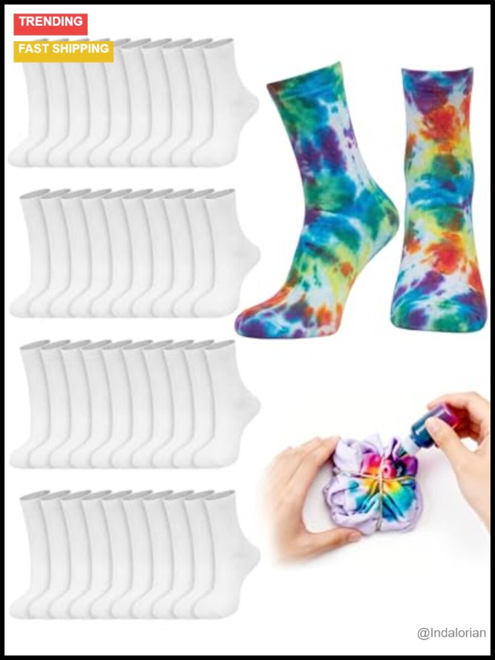 24 Pairs Cotton Tie Dye White Socks for Crafting DIY Party